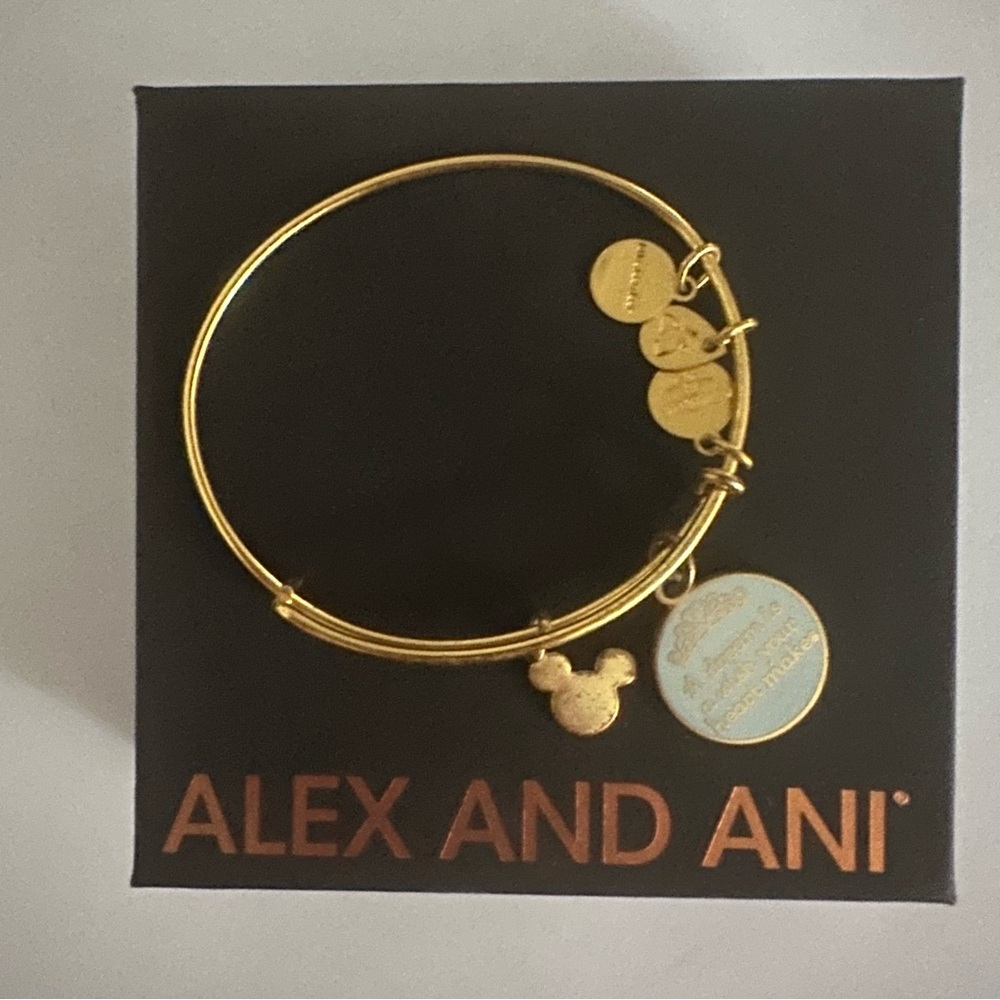 Alex and Ani Gold Bracelet with Cinderella & Mickey Mouse Charm